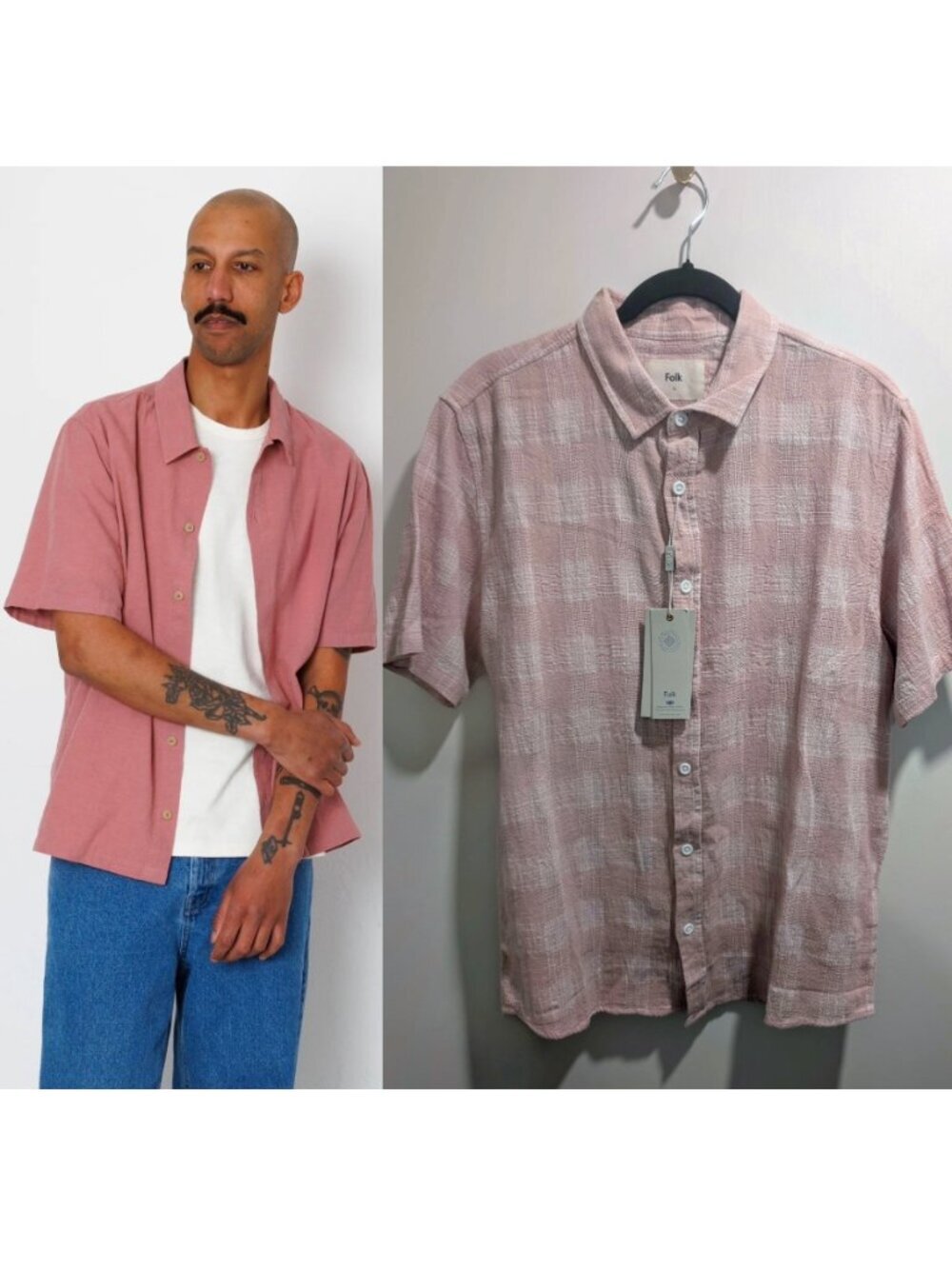 Folk | William Short Sleeve Revere Shirt In Pink